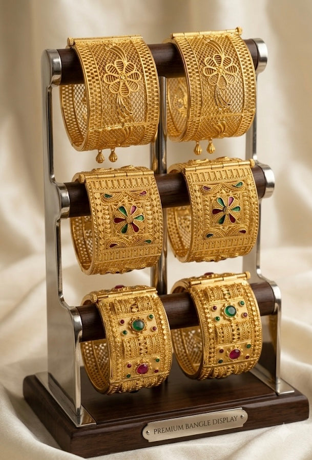 gold platted broad scroo bangles for women combo pack of 3