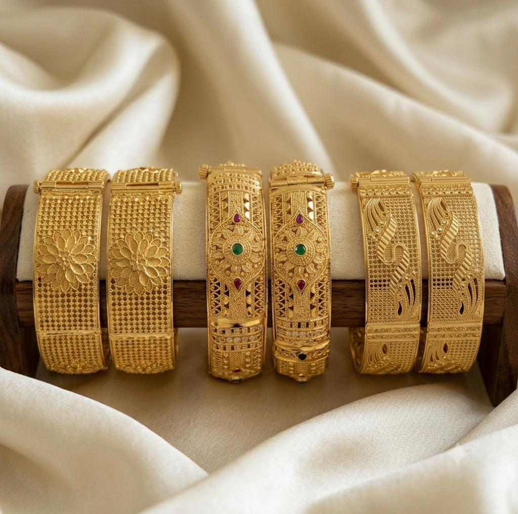 gold platted scroo bangles for women combo pack of 3