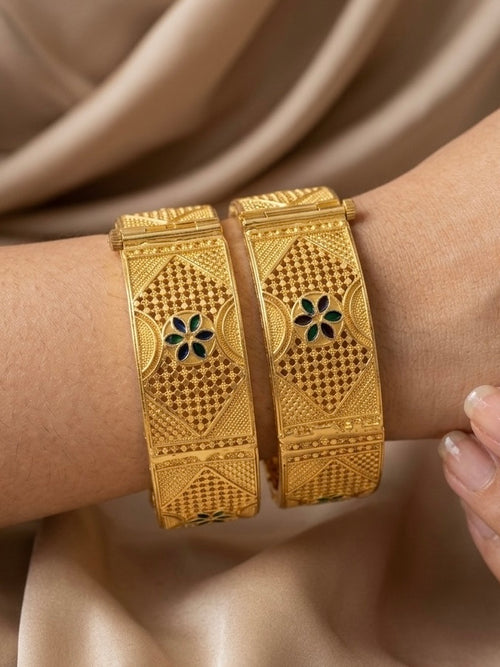 0Traditional  Gold Plated Textured Designer Bangles | Ethnic Bangles -1311