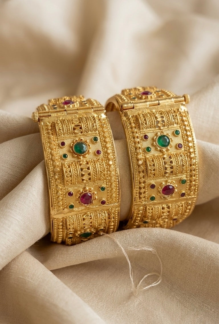 gold platted broad scroo bangles for women combo pack of 3